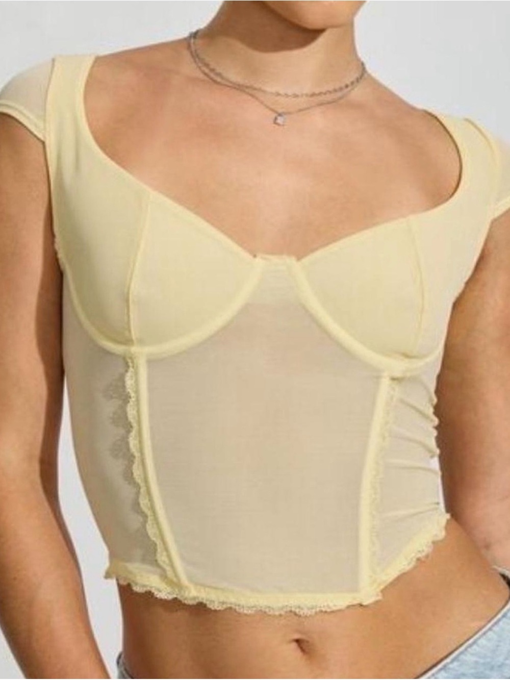 Garage Milan Mesh Tie Back Bustier Top Pastel Yellow | Size L